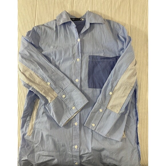 Zara Shirt Dress S Blue White Stripe Oversized Button Up Colorblock Preppy Chic - Picture 5 of 8